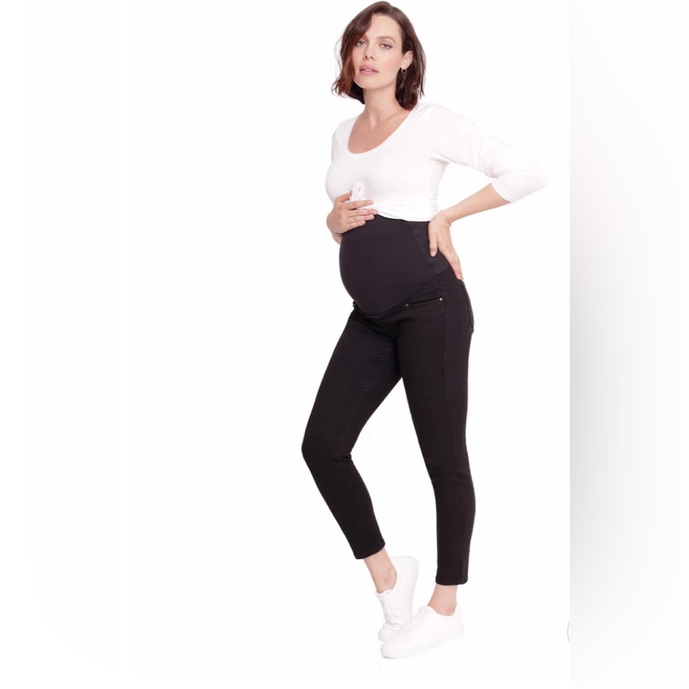 INGRID+ISABEL SKINNY JEANS CROSSOVER PANEL SIZE 10 BLACK